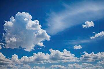 Naklejka na ściany i meble A vast blue sky with soft white clouds. Generative AI