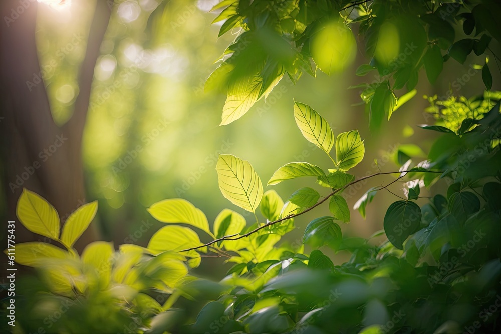 Poster green vegetation and trees in the jungle are abstractly blurred in the spring and summer. day of org