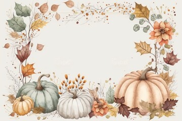 watercolor painting featuring pumpkins and autumn leaves. Generative AI