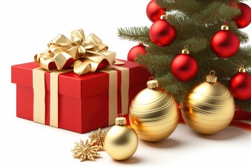 Obraz na płótnie Canvas festively decorated Christmas tree surrounded by wrapped presents. Generative AI