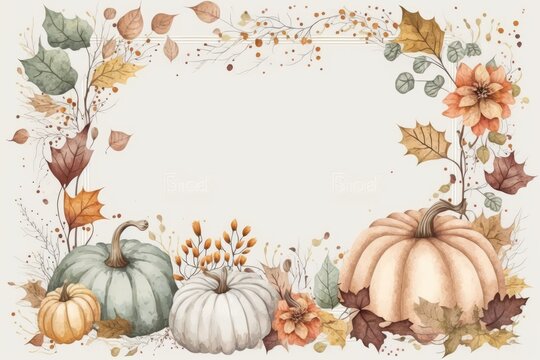 watercolor painting featuring pumpkins and autumn leaves. Generative AI