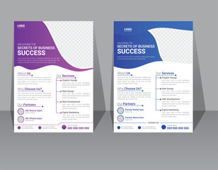 A4 size and half page free modern clean creative vector flyer design template set for company promotion and industry with  2 colors variations.
