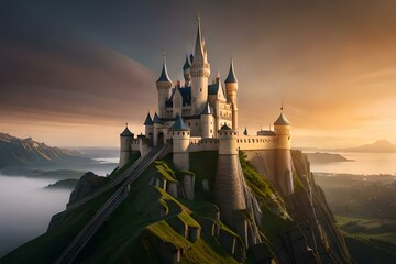 an ancient castle with weathered stone walls and overgrown vines, standing as a testament to history