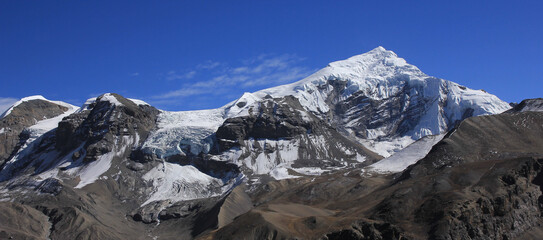 Peak of Mount Chulu West and glacier, Nepal.