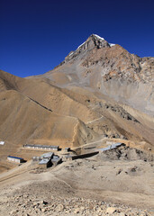 Thorung Phedi high camp and Mount Yakawakang.