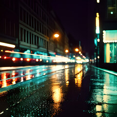 Obraz premium Blurred illustration of a city street at night, with a glare effect, Night city, Generative AI