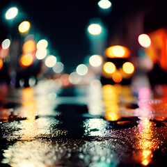 Blurred illustration of a city street at night, with a glare effect, Night city, Generative AI