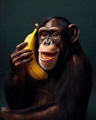 funny chimpanzee with banana phone - generative AI