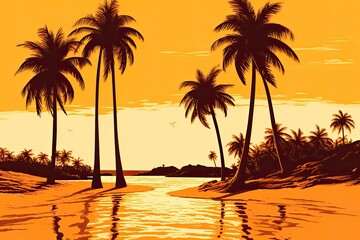 Fototapeta na wymiar tropical sunset with palm trees. Generative AI