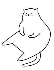 Vector linear black and white illustration. Cute fat cat sitting funny. Vector illustration