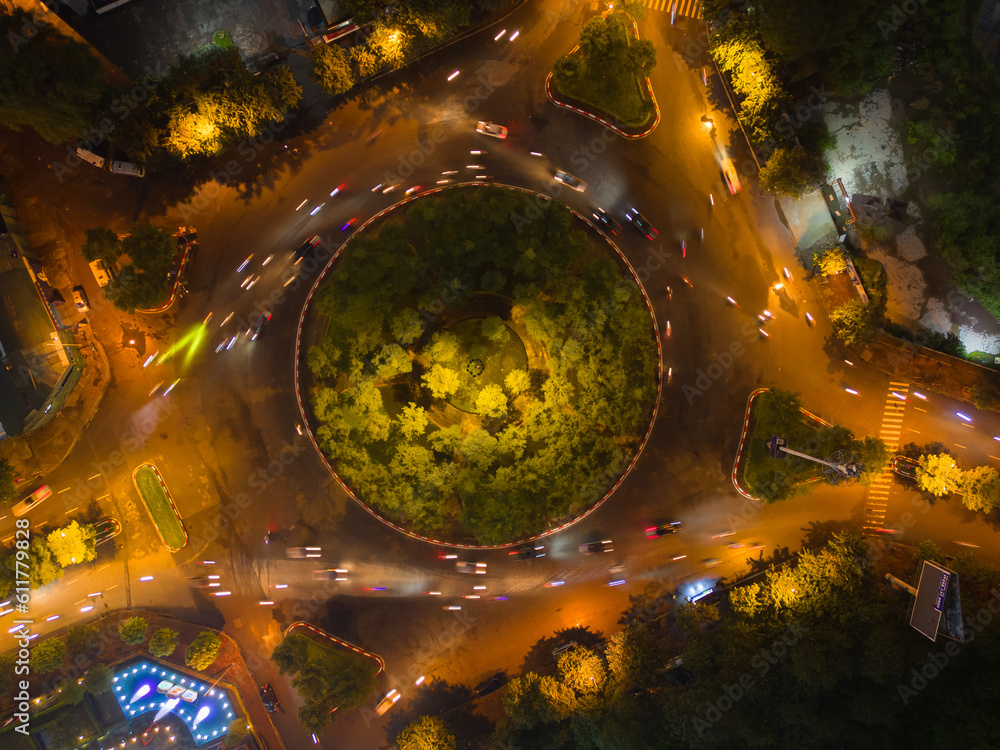 Aufkleber wongwian yai roundabout. aerial view of highway junctions. roads shape circle in structure of archit