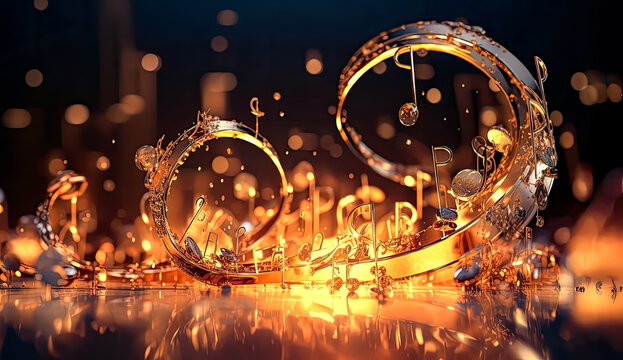 music notes with a golden at the end, abstract illustration, generative ai