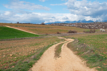Fototapeta na wymiar Country landscape, dirt road, early springtime