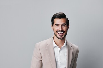 copyspace man beige businessman job smiling handsome happy business suit portrait