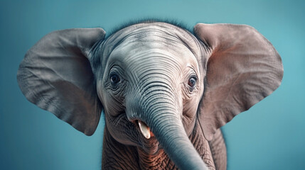 Generative Ai image of a elephant baby face close up