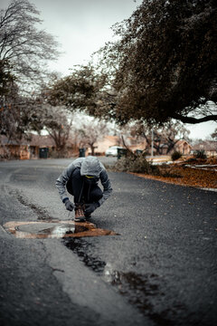 person on the road in the winter (moody)