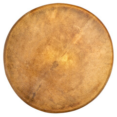 handmade, native American style, shaman frame drum covered by goat skin isolated on white