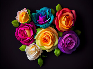 Fototapeta na wymiar Beautiful rose flowers on a uniform background. Generative AI