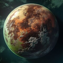 Earth-Like Planet with a Brown and Green, Jagged Landscape (Generative AI)