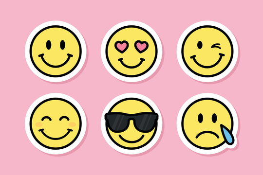 smiley faces, set of emojies, cartoon vector sticker set