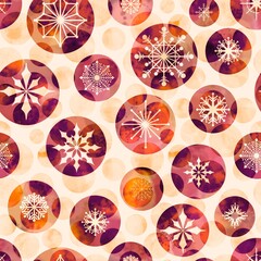 Winter abstract watercolor snowflakes seamless Christmas polka dots pattern for new year gift box and wrapping