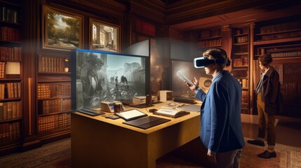 Fototapeta na wymiar Imagine a virtual reality( VR) system that allows users to explore historical events in an immersive and interactive way