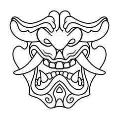 An outline illustration of a hannya mask.