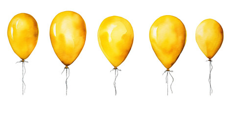 row of round yellow ballons in watercolor design on transparent background