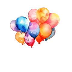 some colorful party balloons in watercolor style in watercolor design isolated against transparent
