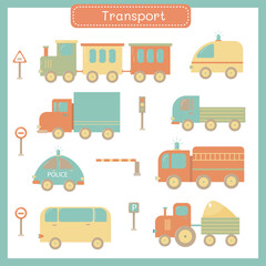 vector set with cute baby transport in the city with road signs