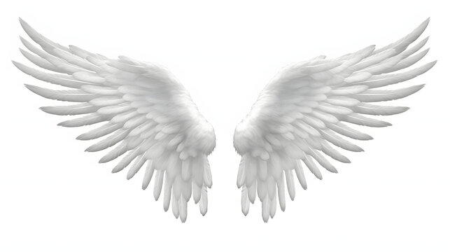 Realistic angel wings. White wing isolated.