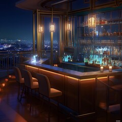深夜のラグジュアリーな雰囲気のバー, Generative AI