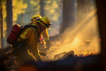 Firefighters fighting forest fire