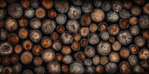 A Rustic Tapestry of Dark Brown Wooden Logs, Grant Wood, Generative AI