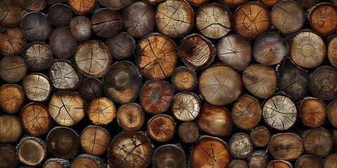 A Rustic Tapestry of Dark Brown Wooden Logs, Grant Wood, Generative AI