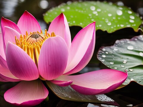A picture of a pink lotus after rain, vol two created with generative ai, ki