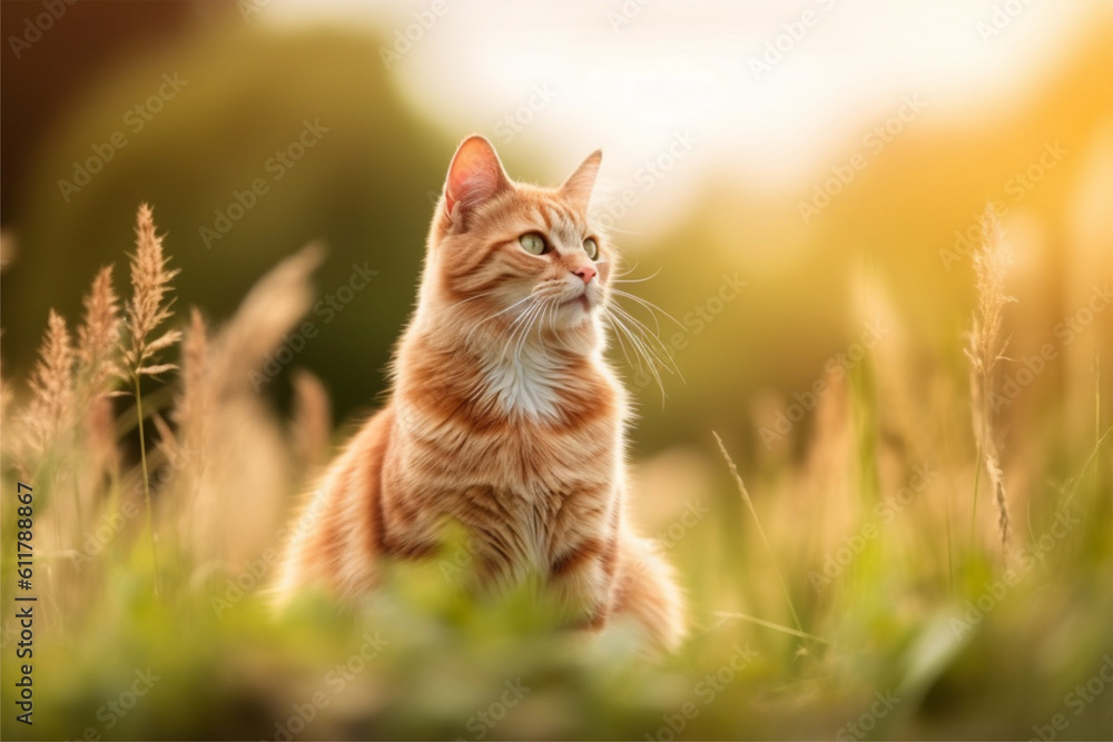 Wall mural a minimalist photo of a cat on isolated nature background a hyper