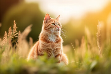 Naklejka na ściany i meble A minimalist photo of a cat on isolated nature background a hyper