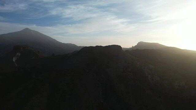 Aerial panoramic above Pico Viejo Teide Volcano in Tenerife in the Canary Islands	