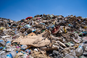View of a mountain of garbage at a city dump