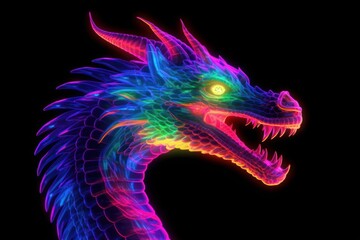 Obraz premium Neon Dragon - Generative AI