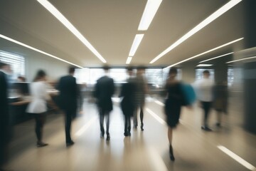 Group of business people walking at modern open space, generative ai, busy people crowd
