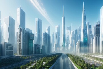 Fototapeta na wymiar Eco futuristic city, generative ai
