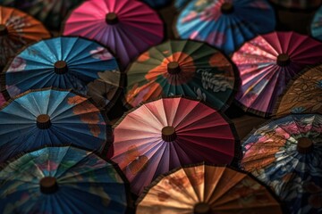Fototapeta na wymiar colorful umbrellas in the market. Generative AI