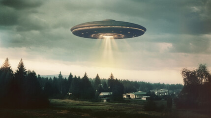 Fototapeta na wymiar UFO flaying over the sky. Generative ai 