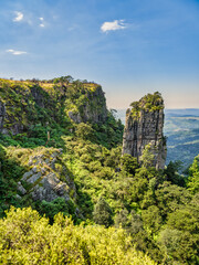 Vertical shot of The Pinnacle Rock at the Driekop Gorge during afternoon, Mpumalanga, South Africa