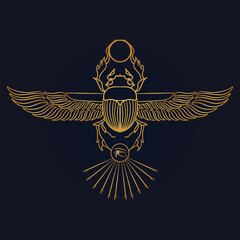 Egyptian Scarab bug with wings And ankh symbol 