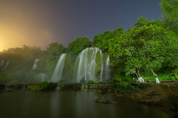Ban Gioc Water Falls in Cao Bang, Vietnam and China border. Nature landscape background. Tourist attraction landmark.