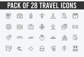 travel vacation icon set vector for holidays, set of travelling and tourism vectors - obrazy, fototapety, plakaty