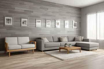 Fototapeta premium A half-empty room with a beautiful floor and walls, a clean render without inscriptions and unnecessary elements. Generative AI